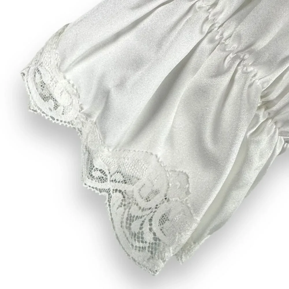 VTG Barbizon Nightgown Women's sz Med Embroidered Ruffle Lace Pearl Button GUC‎